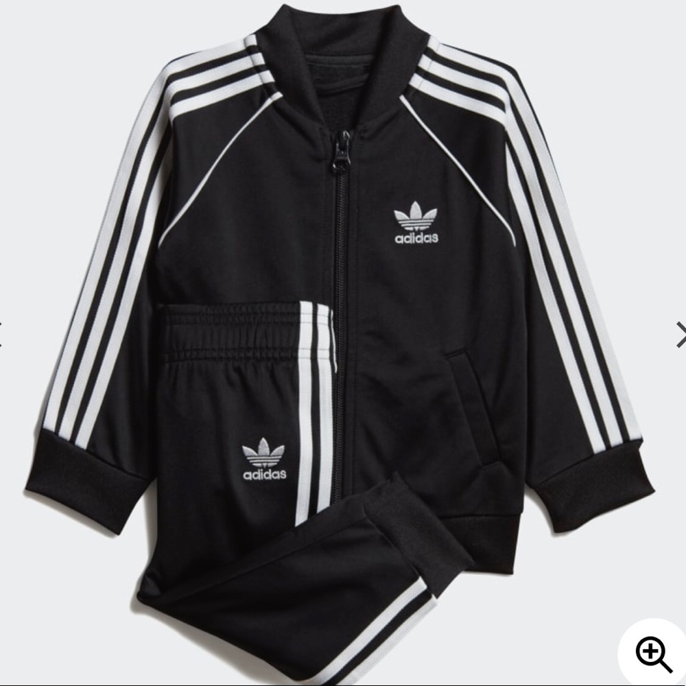 Adidas Kids' Black Three-Stripe Track Jacket and Pants Set